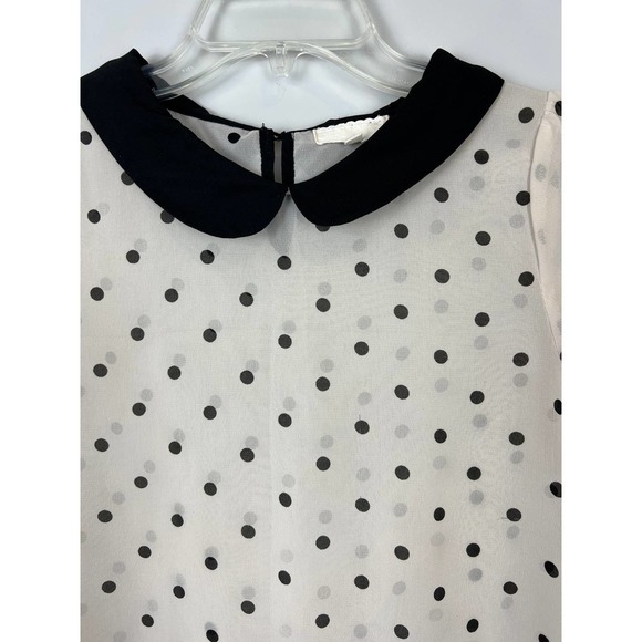 Black and Ivory Polka Dot Short Sleeve Blouse Sz Small - Picture 2 of 8